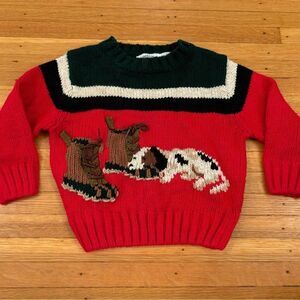 Kitestrings vintage red/green/black knit sweater boots dog real laces